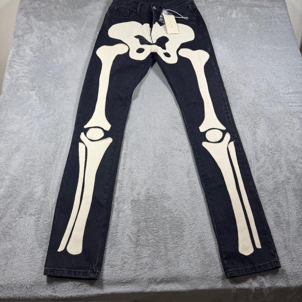 Mnml Jeans Mens 28x32 Black D184 Skeleton Denim Skinny Bones Graphic NWT